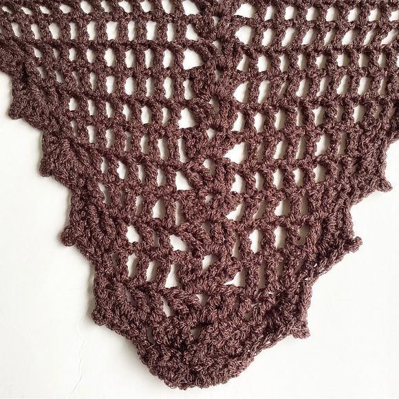 Scarf Triangle Cowl Shawl Hand Crafted Brown Gold Glitter Crochet Overlay - Picture 12 of 16